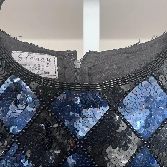 VTG Stenay Sequin Blue Dress SZ 10 Glam Party Wedding Cocktail Diamond - Picture 6 of 15